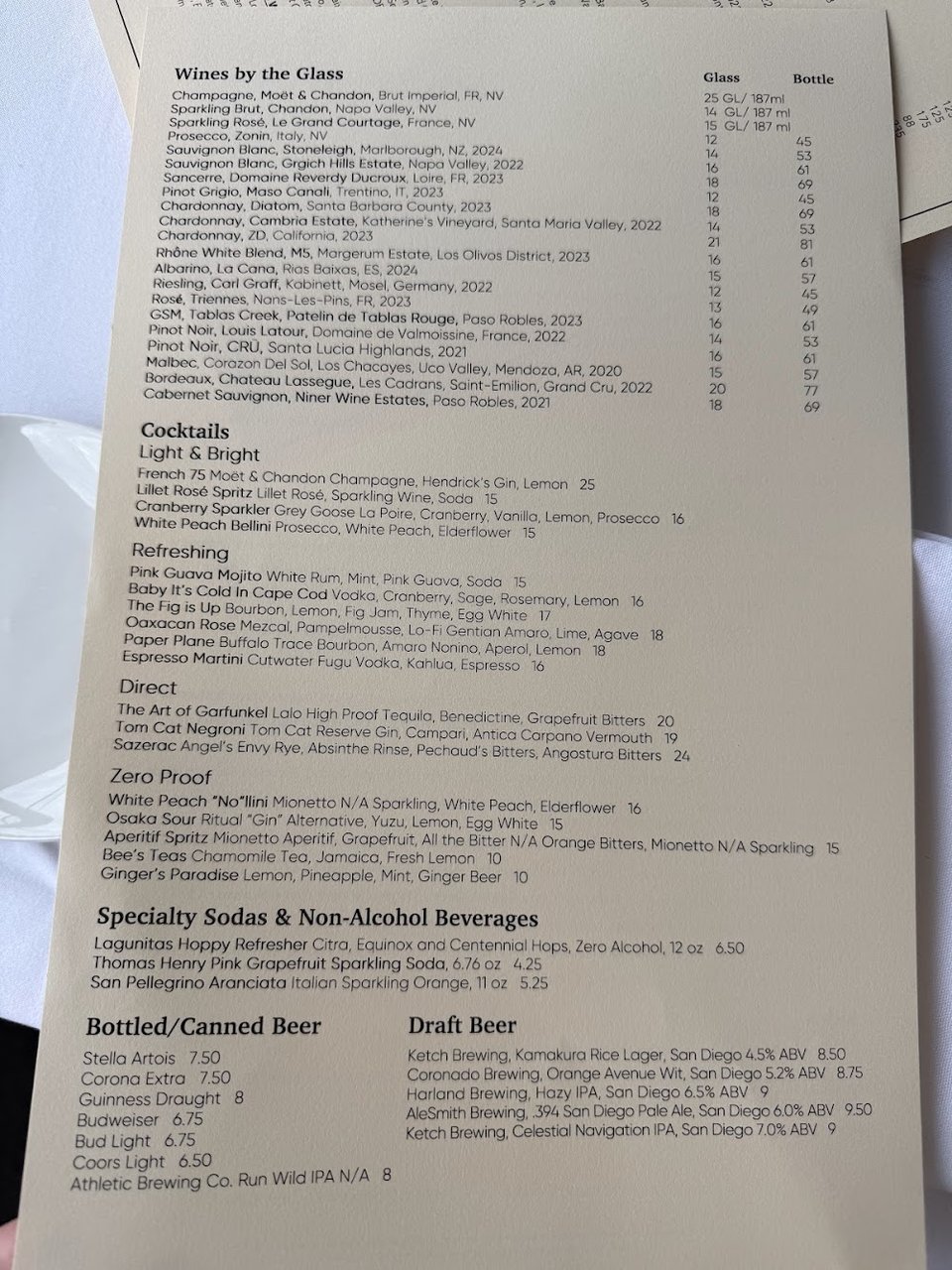 Printed menu for a seafood restaurant.
